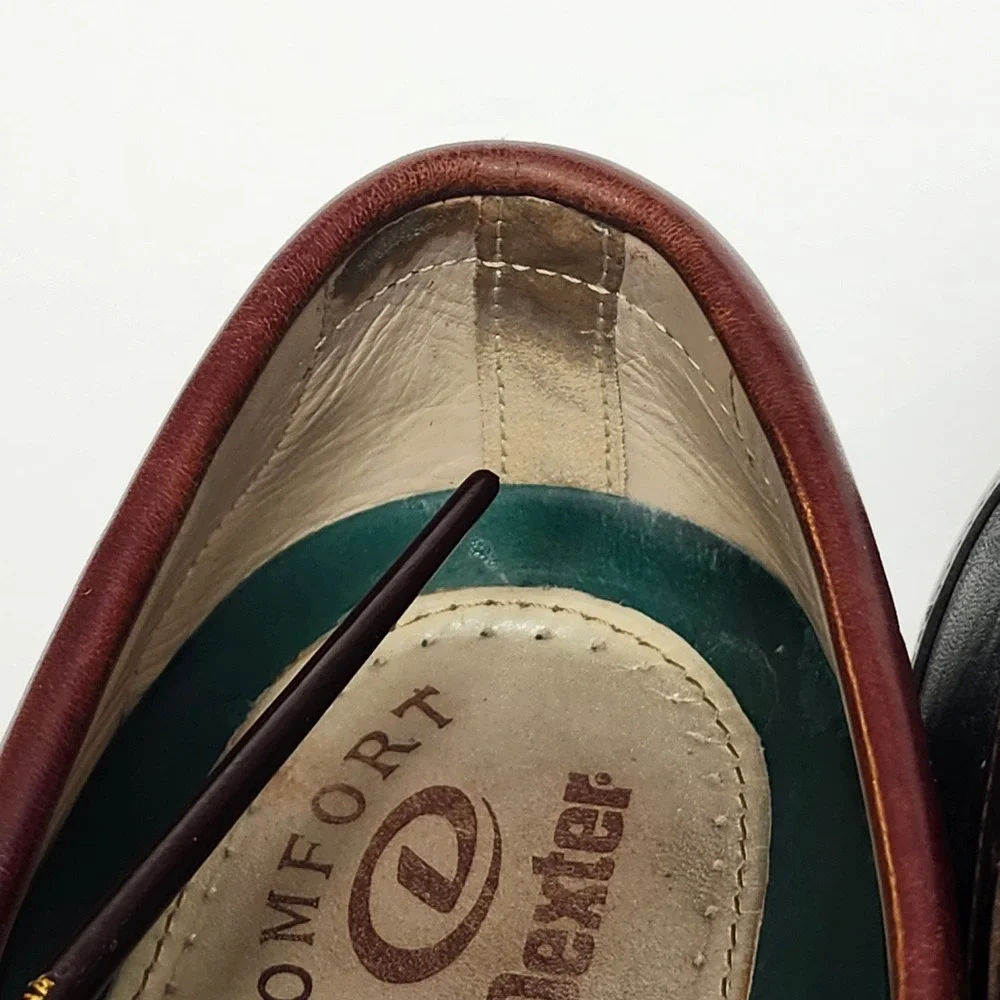 Vintage Dexter Two Tone Kiltie Tassel Loafers Oxblood Green Leather USA 11M